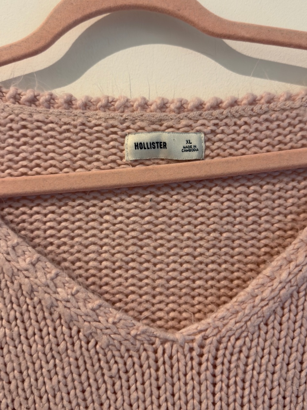 Hollister Pastel Pink V-Neck Sweater with Sleeve Bows - Picture 5 of 5